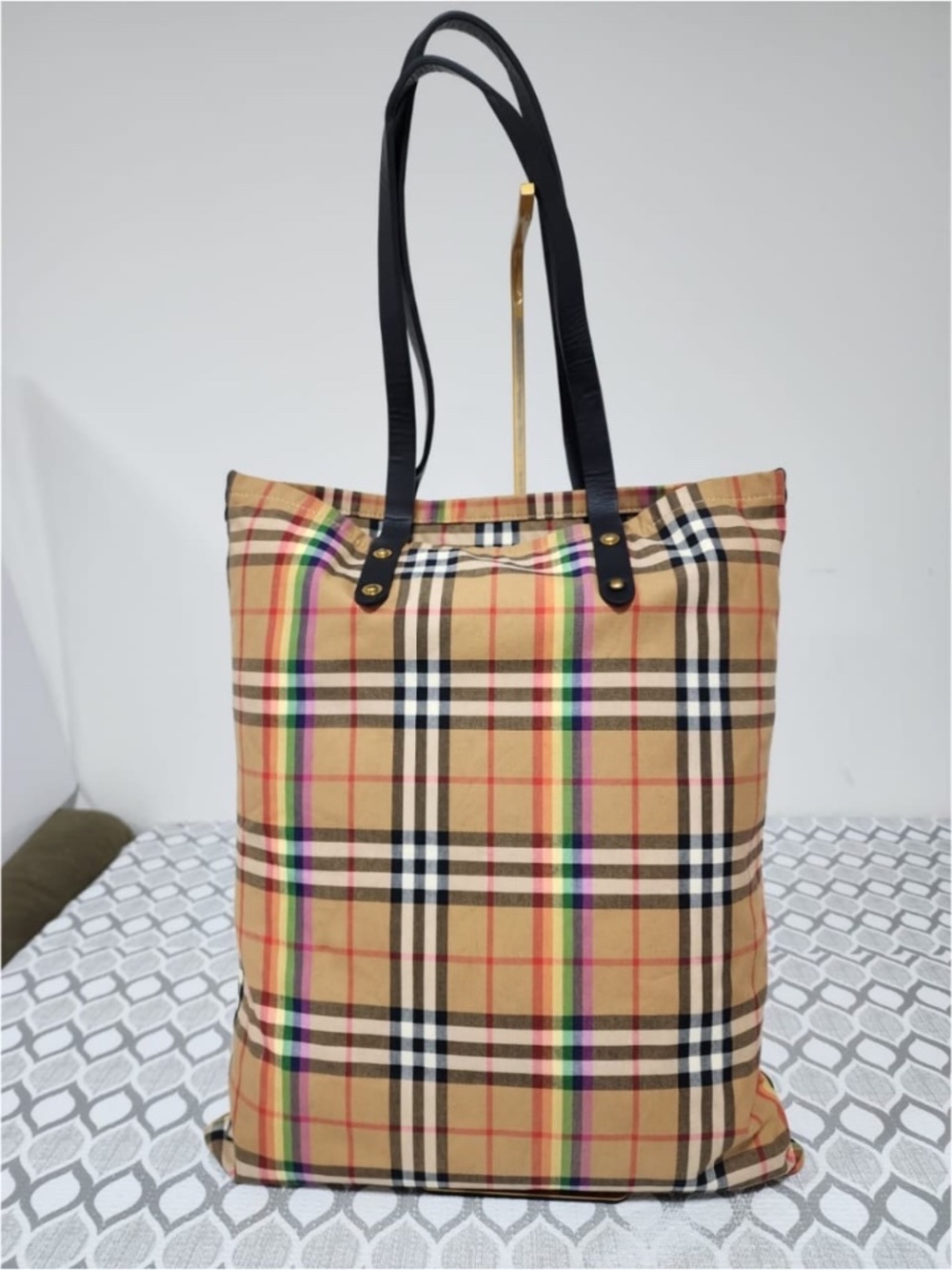 Authentic Burberry Rainbow House Check Tote Bag